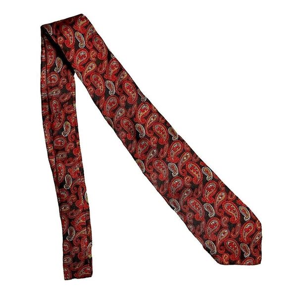 Vintage Deep Red Paisley Silk Tie - Picture 1 of 6